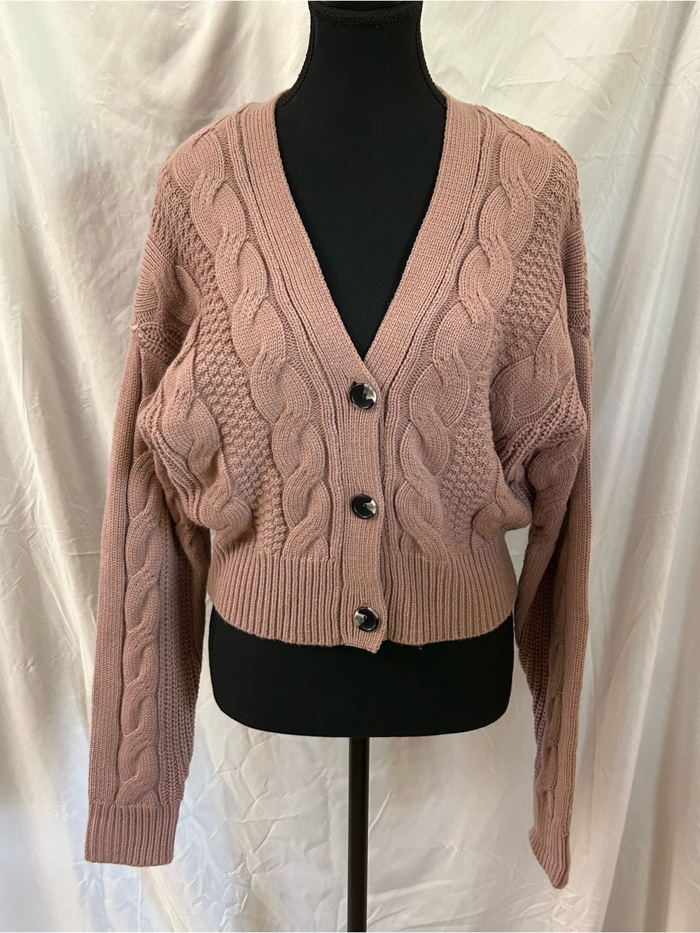 Love Tree Cropped Cable Knit Cardigan - Dusty Rose
